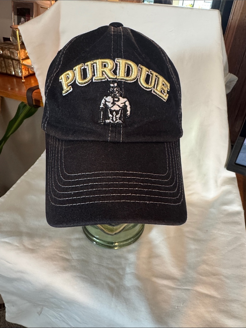 Purdue Black Embroidered Baseball Cap with Gold Lettering
